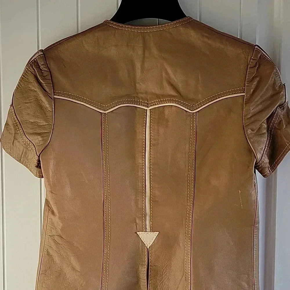 Vintage Taylor International Leather Button Up Lined Vest Top Size 10 - Picture 5 of 11